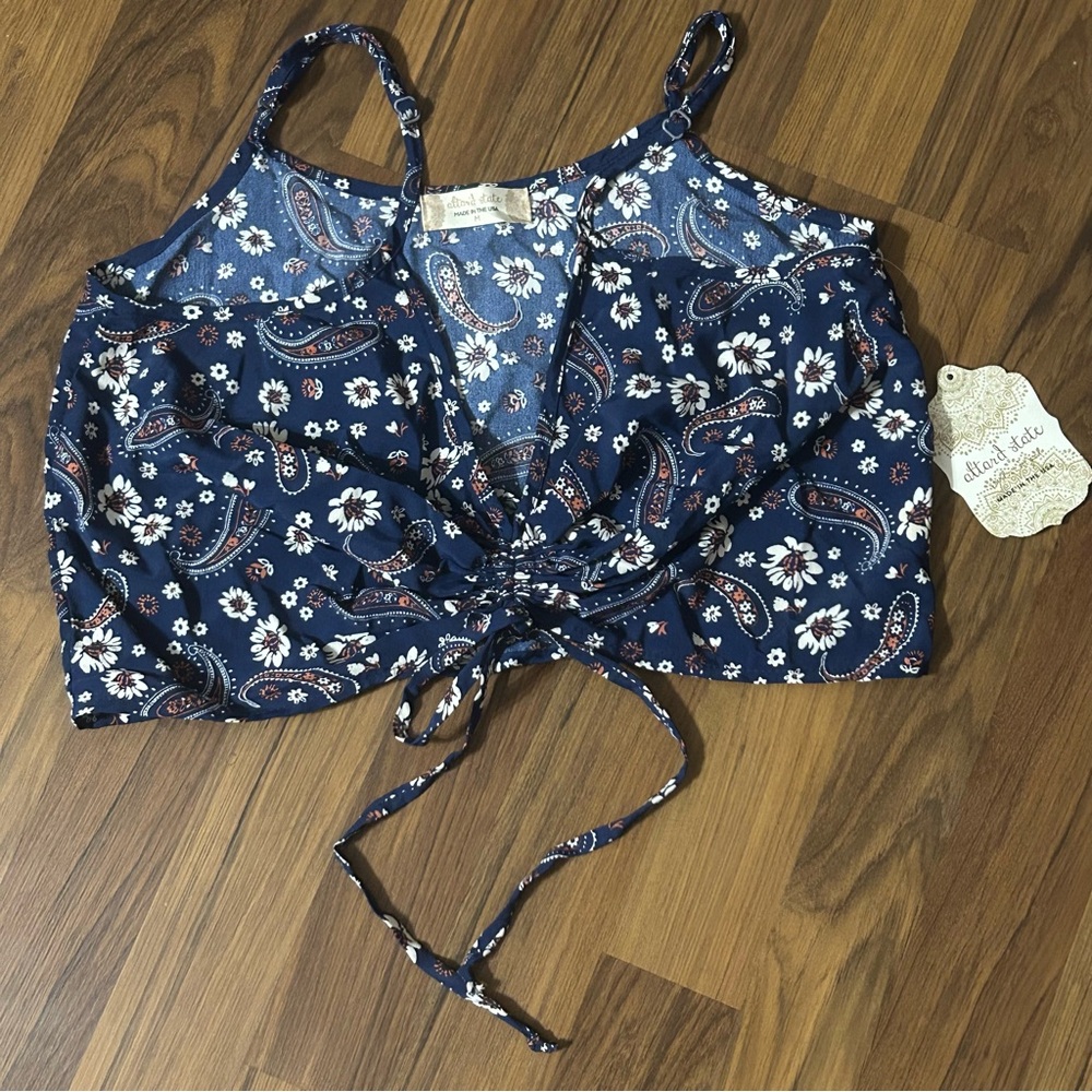 Altar'd State Cropped Tank Top Navy Floral Paisley